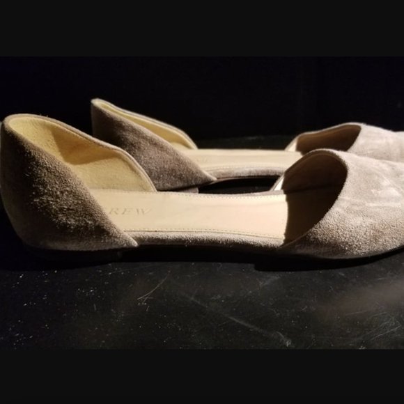 Beige Genuine Italian Suede Pointed Toe D'Orsay Flats - Picture 2 of 6